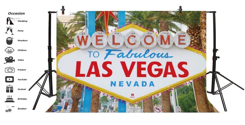 LFEEY 5x3ft Las Vegas Party Decorations Casino Theme Party Backdrop for Photoshoot World Famous Nevada Casino Gambiling Birthday Party Photography Background Portraits Vacation Travel Photo Booth Prop - Image 3